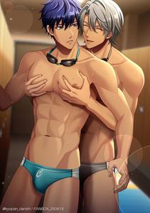 Aomi has his pectoral muscles massaged by Haibara in the locker room by Mizuno Arina [JP]
